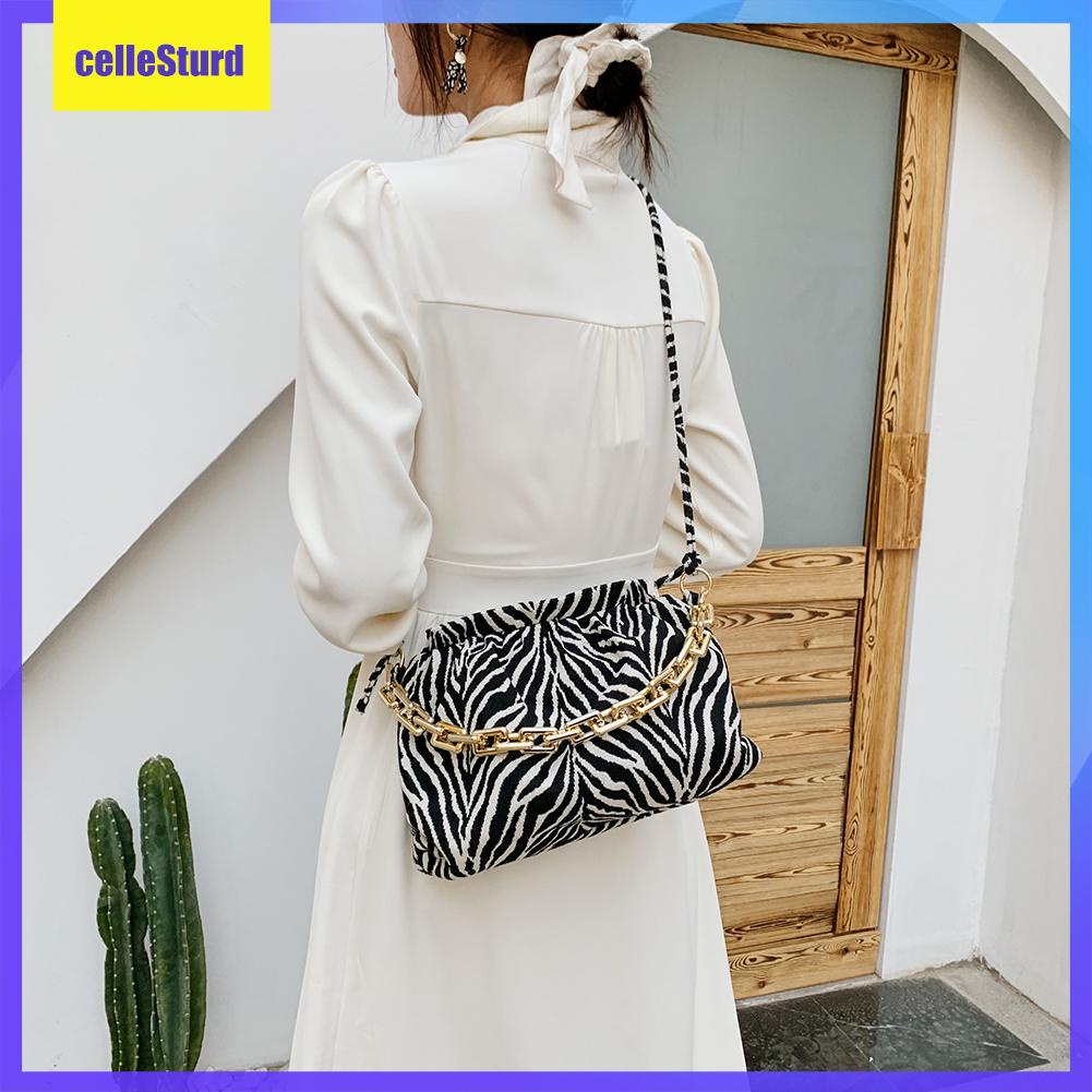 (celleSturd) Fashion Animal Zebra Print Crossbody Women Cloud Handbag Shoulder Thick Chain