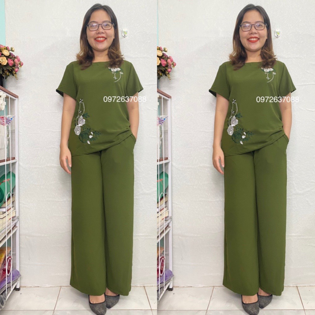 Bộ Đồ Trung Niên- Bộ Đũi Thêu 2 Bông Dành Cho Người Lơn Tuổi