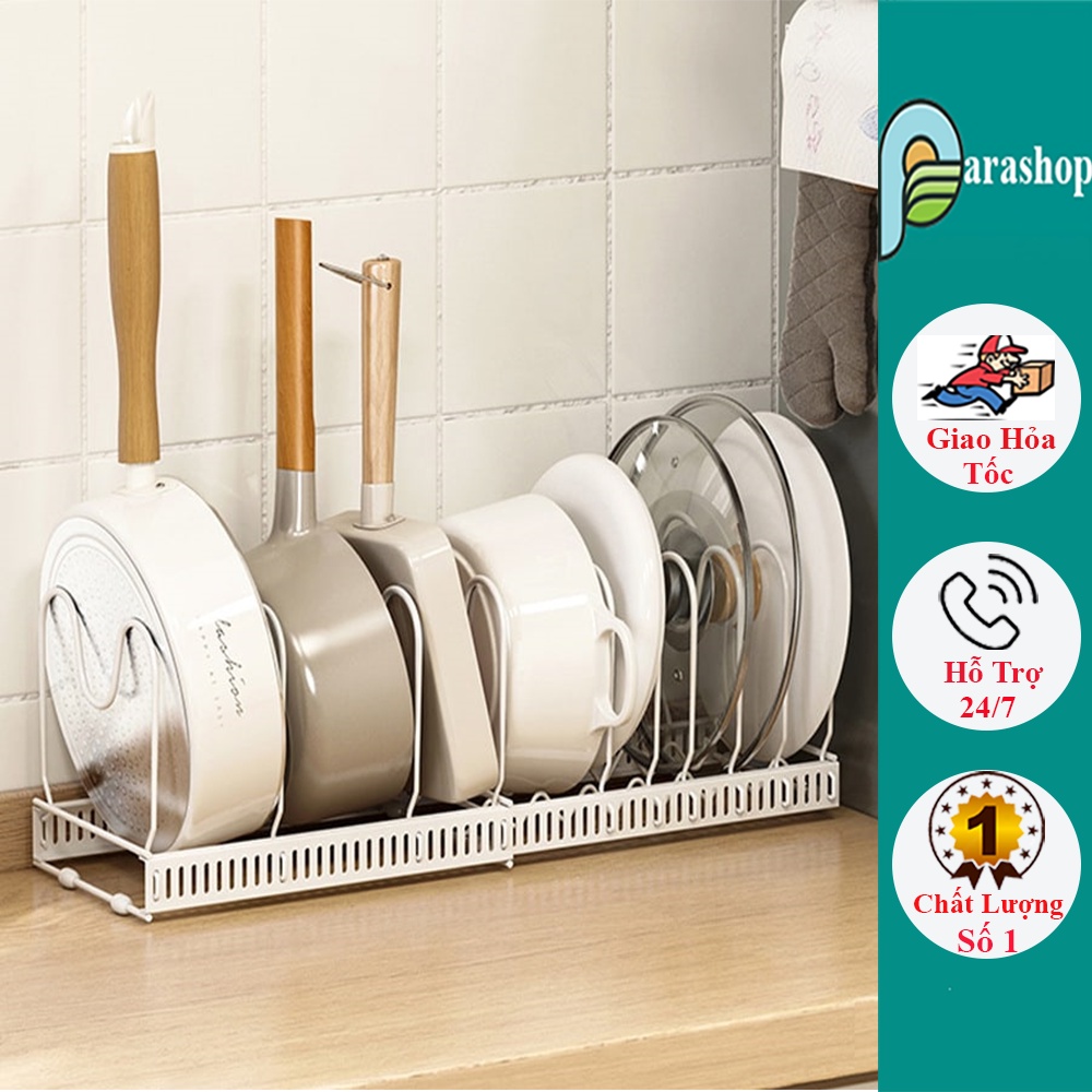 Kệ để xoong chảo, giá cài vung nồi nhiều ngăn thiết kế thông minh tiện lợi điều chỉnh được kích thước