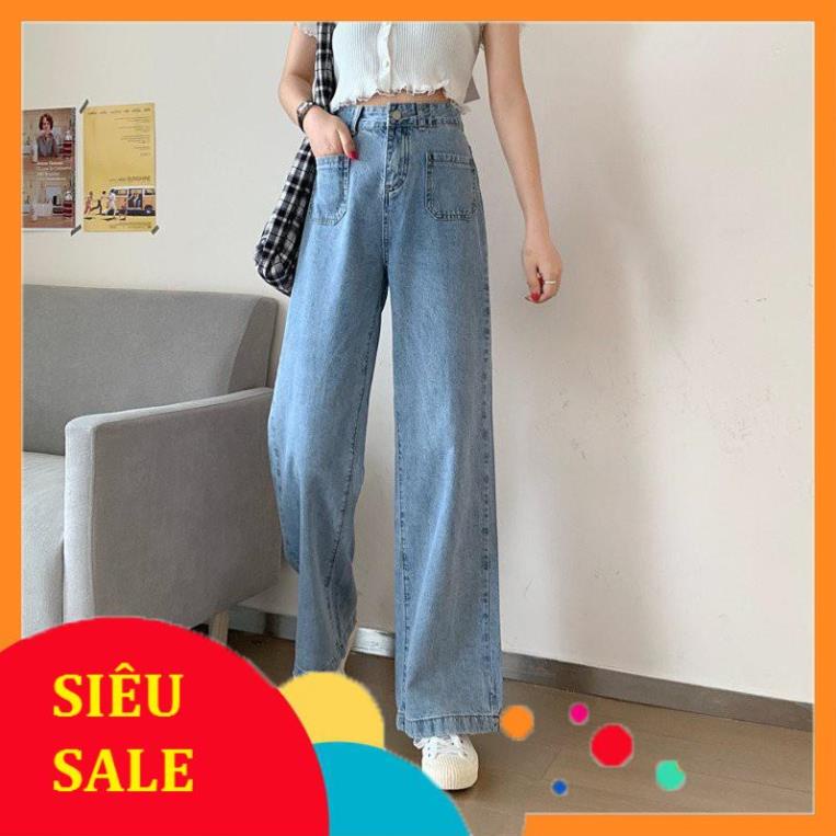 Quần Jean nữ  ống rộng SIMPLE JEAN có 2 túi vuông phía trước lưng ôm chất đẹp