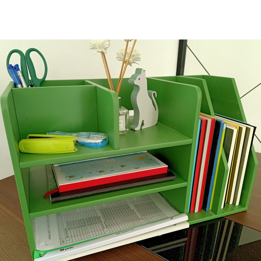 Kệ Gỗ Đề Bàn, Kệ Để Hồ Sơ, Kệ Sách KB01 - Màu Xanh