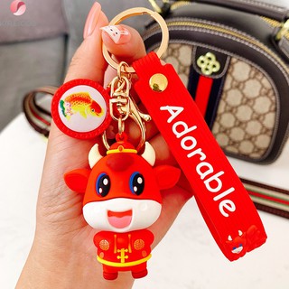 Móc Khóa Đeo Túi Trang Trí Hình Chú Trâu 3D May Mắn Dễ Thương