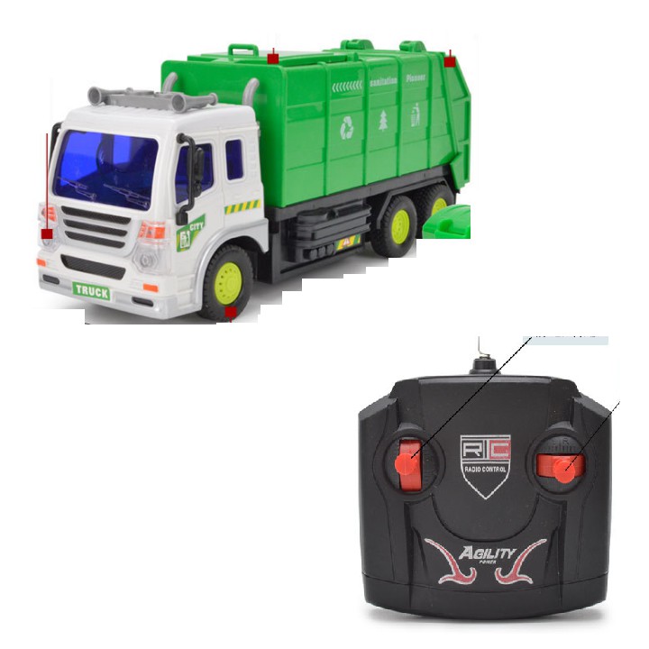 Ô tô chở rác điều khiển từ xa đồ chơi trẻ em tỉ lệ 1:16 xe dùng pin AA