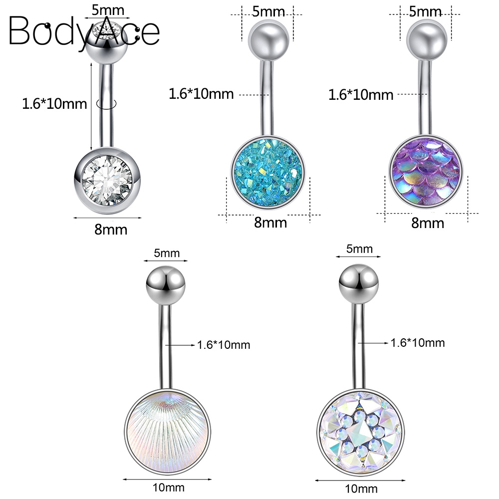 1 Khuyên Rốn Inox Đính Đá Nhiều Màu Cá Tính