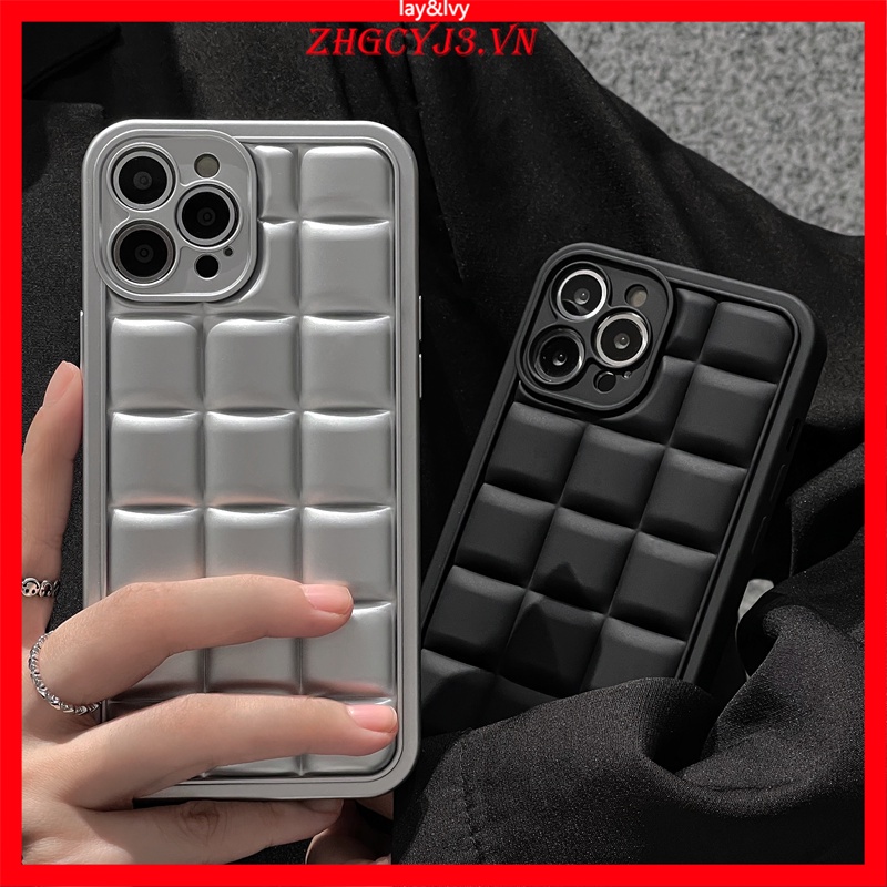 Ốp Điện Thoại Silicon IMD Mềm Hình Vuông Màu Trắng Đen Dễ Thương Cho IPhone 13 13 ProMax 12 12ProMax 11 11Promax XS Max XR