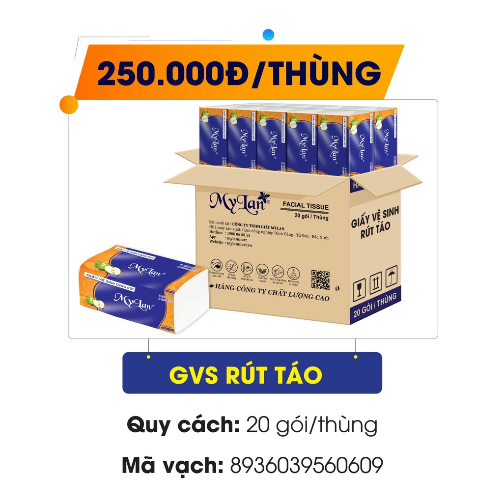 1 Thùng (20 Gói) Khăn Giấy Rút Táo MyLan 4 lớp Cao Cấp (400 tờ/gói)