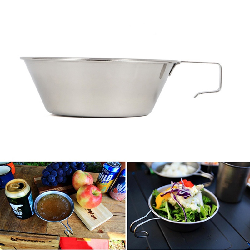 QQ Bát Ăn Bằng Thép Không Gỉ 300ml Có Tay Cầm Có Thể Gập Lại Tiện Dụng