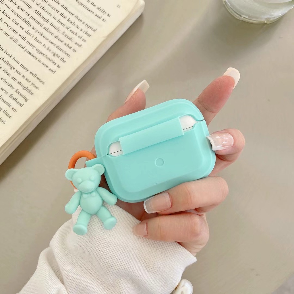 Vỏ Bảo Vệ Hộp Sạc Tai Nghe Bluetooth airpods 1 / 2 3 pro 2 Bằng Silicon Mềm Hình Gấu Dễ Thương Kèm Móc Tre