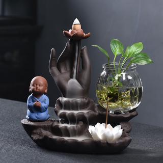 Thác khói trầm hương bằng sứ hình hoa sen có đèn led trang trí nhà cửa