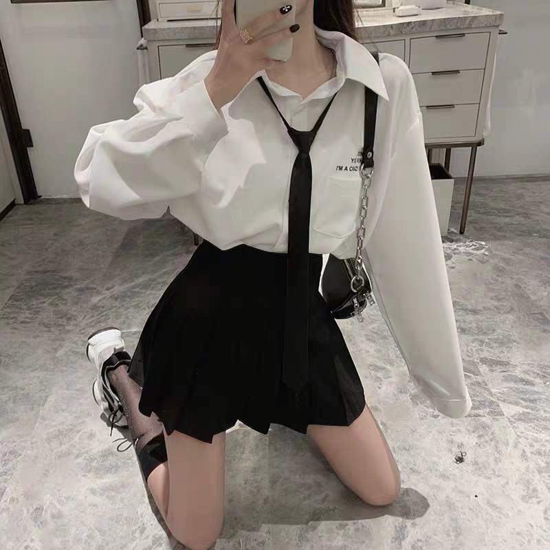 Set Áo sơ mi Cavat kèm Chân váy xếp ly khóa kéo hot - hàng mới