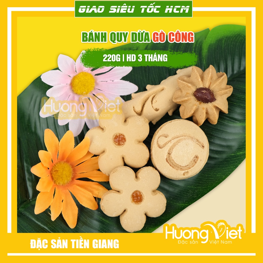 Bánh quy dừa nhân đậu phộng, nhân thơm, bánh dừa nướng miền tây đặc sản Gò Công Tiền Giang thơm béo nước cốt dừa 220g