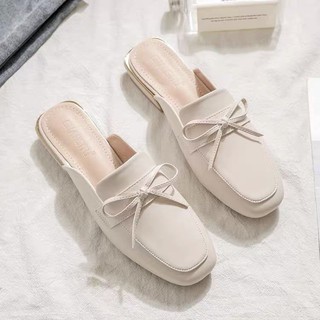 (HÀNG CÓ SẴN) 907_ Sục da mềm mũi vuông gắn nơ BIG SIZE 35-43