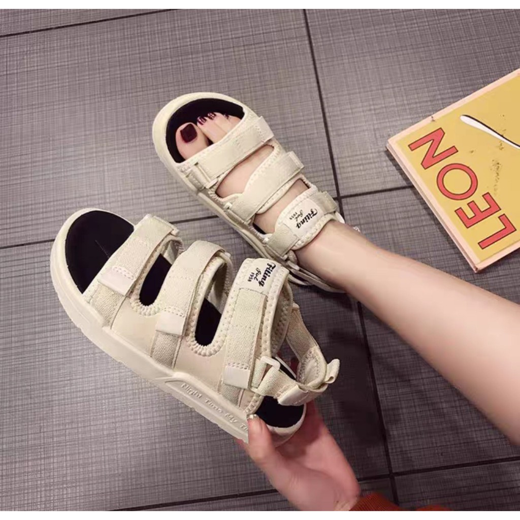 Dép quai hậu [Lù store] sandal quai hậu nữ 3 quai dán vải canvas cao cấp phong cách Hàn Quốc