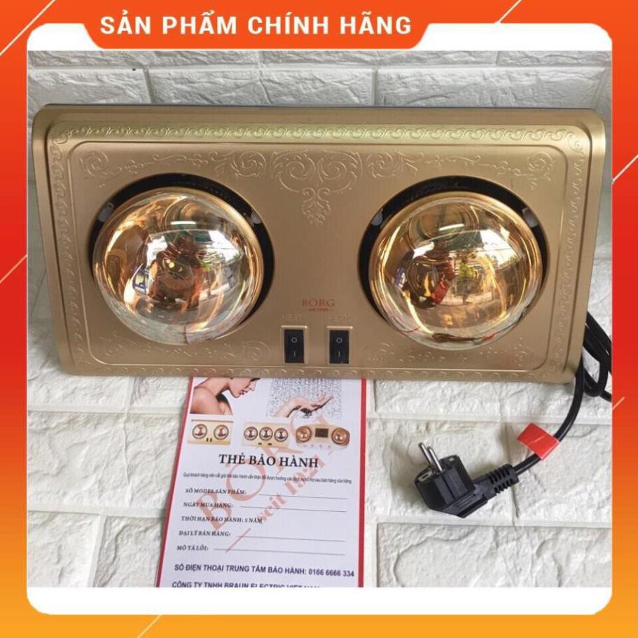 [FreeShip] Đèn sưởi phòng tắm Borg Braun 2 bóng vàng Huy Anh