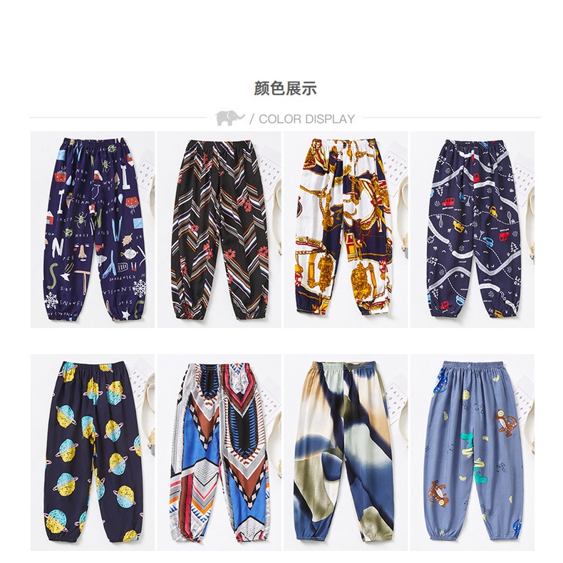 Quần Dài Vải Cotton Lụa Mỏng Thiết Kế Thoáng Khí Chống Muỗi Năng Động Thoải Mái Dành Cho Bé
