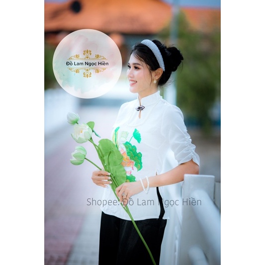 Pháp Phục,Đồ Lam Đi Chùa Hoa Sen Thêu,Chất Liệu Lụa Pháp,Đủ Size