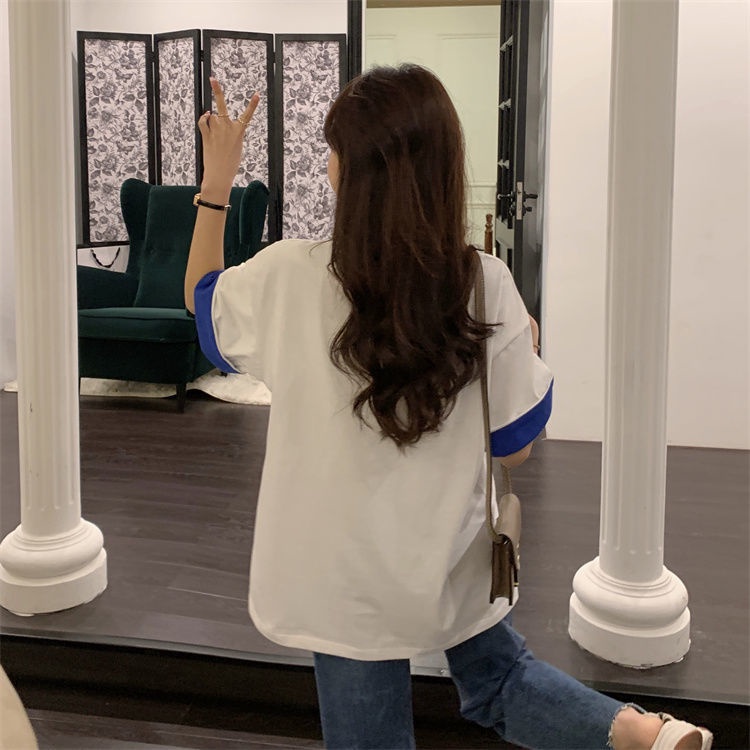 Áo Thun Tay Ngắn Cổ Tròn Dáng Rộng Thêu Họa Tiết Hoạt Hình Phong Cách Hàn Quốc Thời Trang Mùa Hè