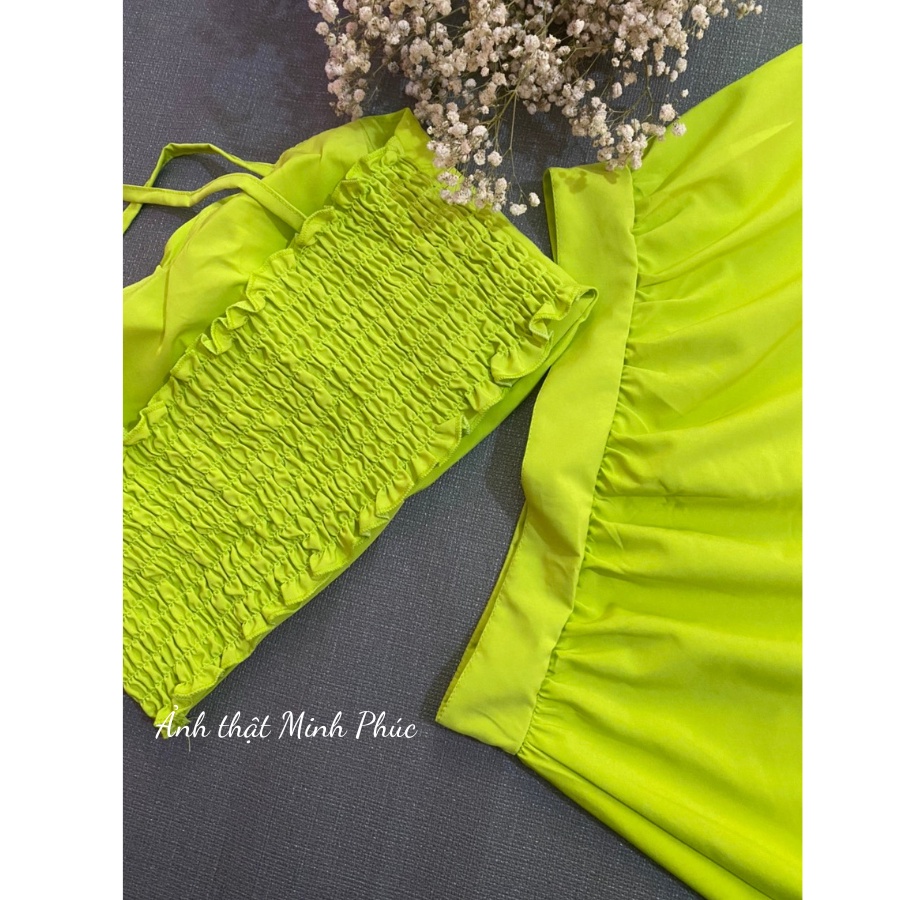 Set Đi Biển Nữ, Áo 2 Dây Phối Chân Váy Xòe Thiết Kế Thanh Lịch, Dịu Dàng Cho Nàng Thêm Duyên Dáng Xm Minh Phúc