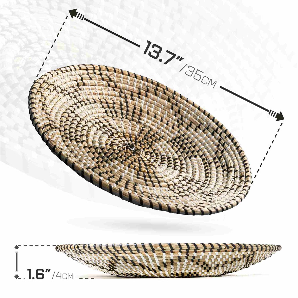 Đĩa cói trang trí tròn, bày hoa quả đồ ăn nhẹ, đồ cá nhân, treo tường, decor phòng ăn, phòng khách Bắc Âu họa tiết 94