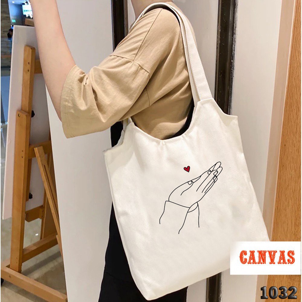 TÚI TOTE TRẮNG CHẤT VẢI CANVAS 501 1032 ĐÔI BÀN TAY DỄ THƯƠNG HÀNG CHUẨN ĐẸP