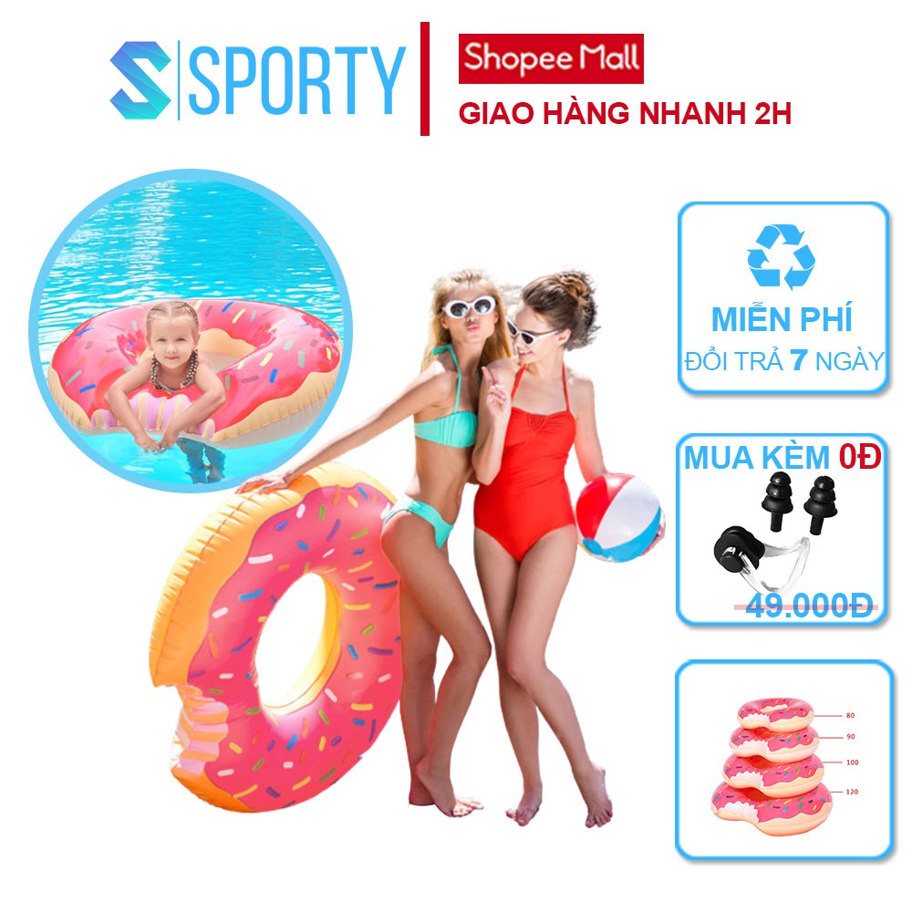 Phao bơi bơm hơi bánh donut chất liệu dầy dặn, hoa văn đẹp mắt, kích cỡ đa dạng phù hợp mọi lứa tuổi SPORTY