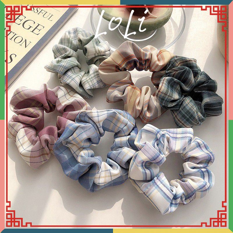 Dây cột tóc scrunchies kẻ caro nhiều màu phong cách Hàn Quốc cho nữ