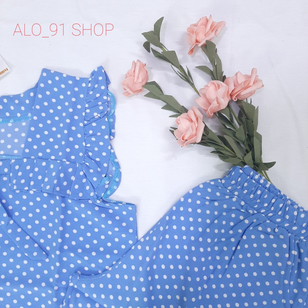 Đồ bộ nữ ALO_91 SHOP, Đồ ngủ lụa lửng họa tiết chấm bi ( Freesize 47_57kg) | BigBuy360 - bigbuy360.vn
