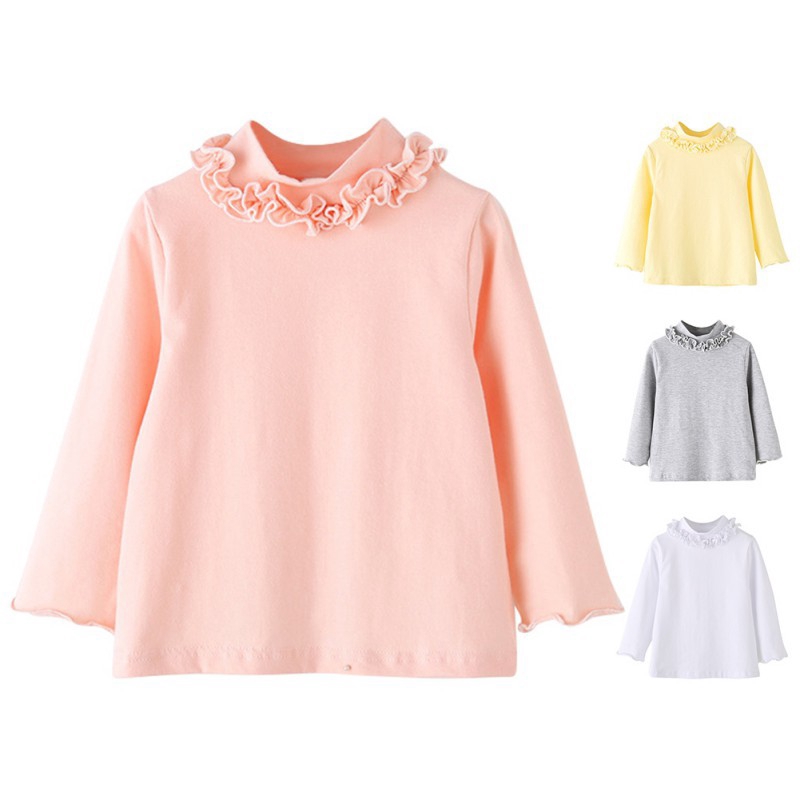 Áo thun cổ lọ tay dài phối ren cho bé gái