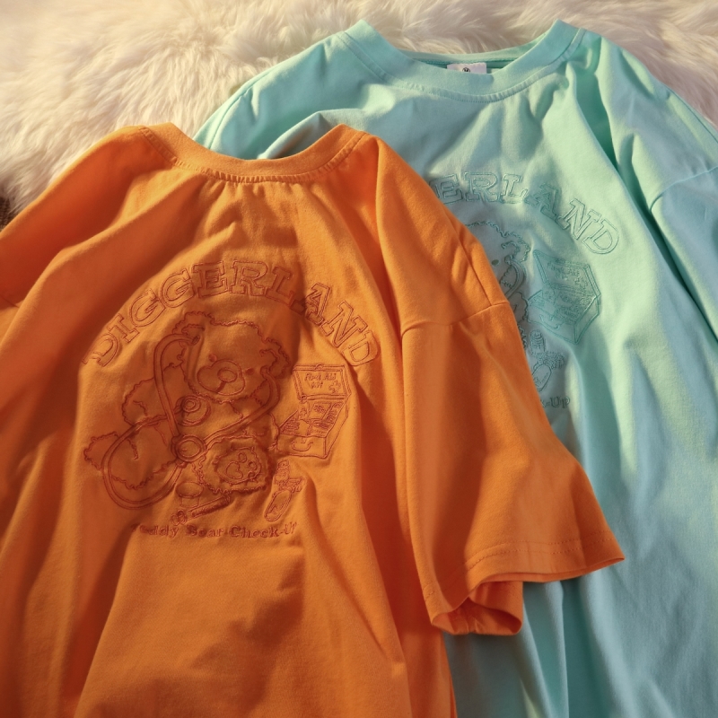 SUXI Áo Thun Nữ Ngắn Tay Thêu Chữ Phong Cách Trẻ Trung