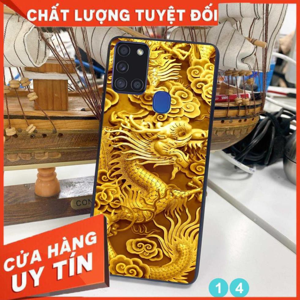 Ốp lưng in kính cường lực 3D đẹp, sắc nét họa tiết hình rồng vàng quyền lực cho điện thoại samsung A21s - M21 -  M30s