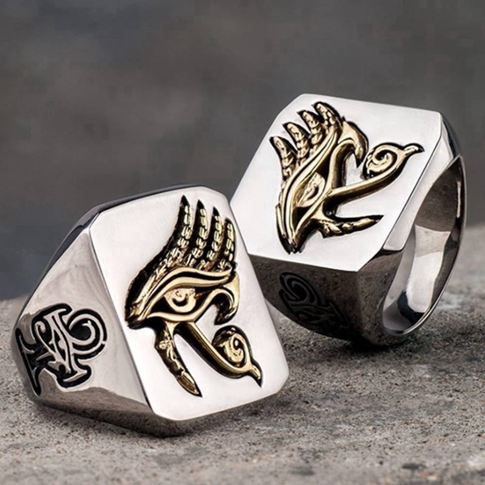 Golden Eye of Horus Fashion Men's Punk Ring Jewelry