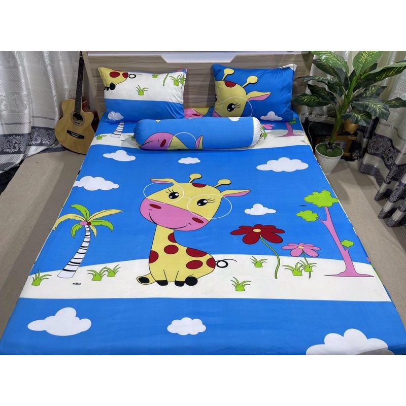 Bộ drap thun hàn quốc 4 món mát lạnh mẫu hoạt hình cho bé
