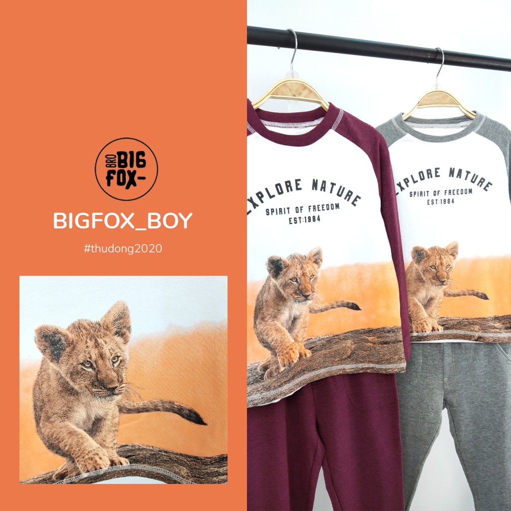 Bộ dài tay bé trai BIGFOX - MISS MEOW size đại, bộ thu đông cho bé phong cách Âu Mỹ hình in Con Báo 10 - 36kg QATE