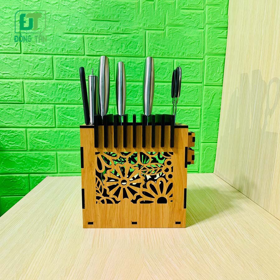 Đế Cắm Dao Bằng Gỗ ĐÔNG TÂN Cao Cấp Tích Hợp Mài Dao Bằng Thép Không Gỉ
