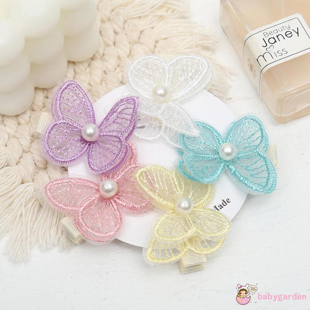 Kẹp tóc thêu hình bướm đính ngọc trai giả thời trang cho bé gái