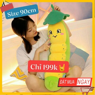 FREESHIP-QUÀTẶNG-GẤU BÔNG SÂU ĐỘI LÁ SEN SIZE 90CM VẢI MINISO ÊM MỊN.ẢNH SHOP