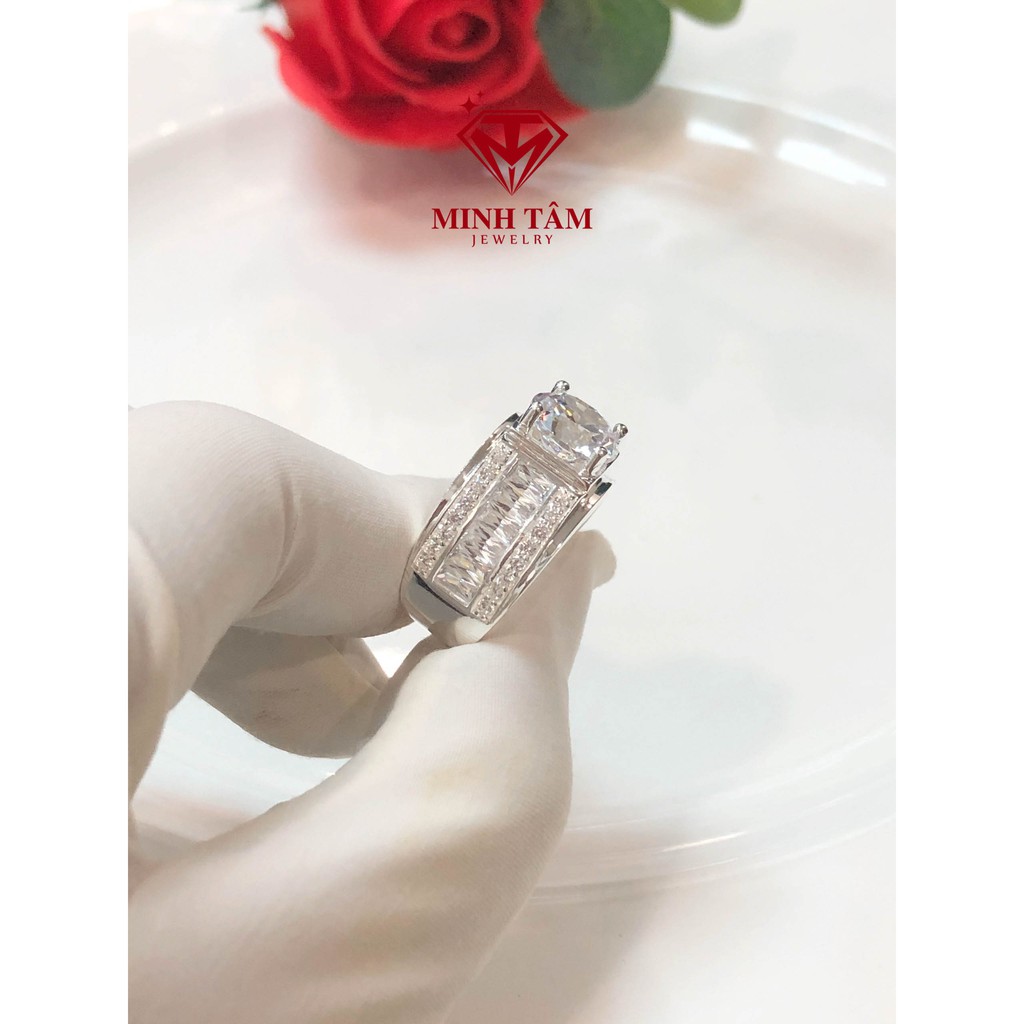 Nhẫn bạc nam ổ đá chủ 7 ly bạc 950,Nhẫn nam ổ đá cao 7 ly bạc 950 cao cấp-Minh Tâm Jewelry