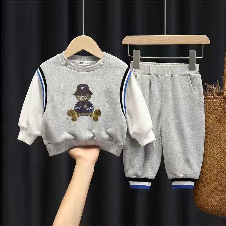 Bộ Áo Sweater Phối Quần Dài Thời Trang Xuân Thu Dễ Thương Cho Bé Trai