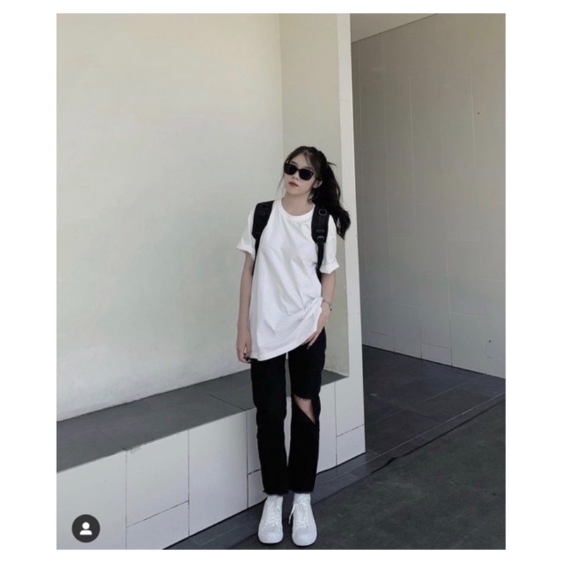 Quần Baggy Đen Bigsize Rách Xẻ Gối To Lai Cuốn. Lưng Cao - Không Co Giãn