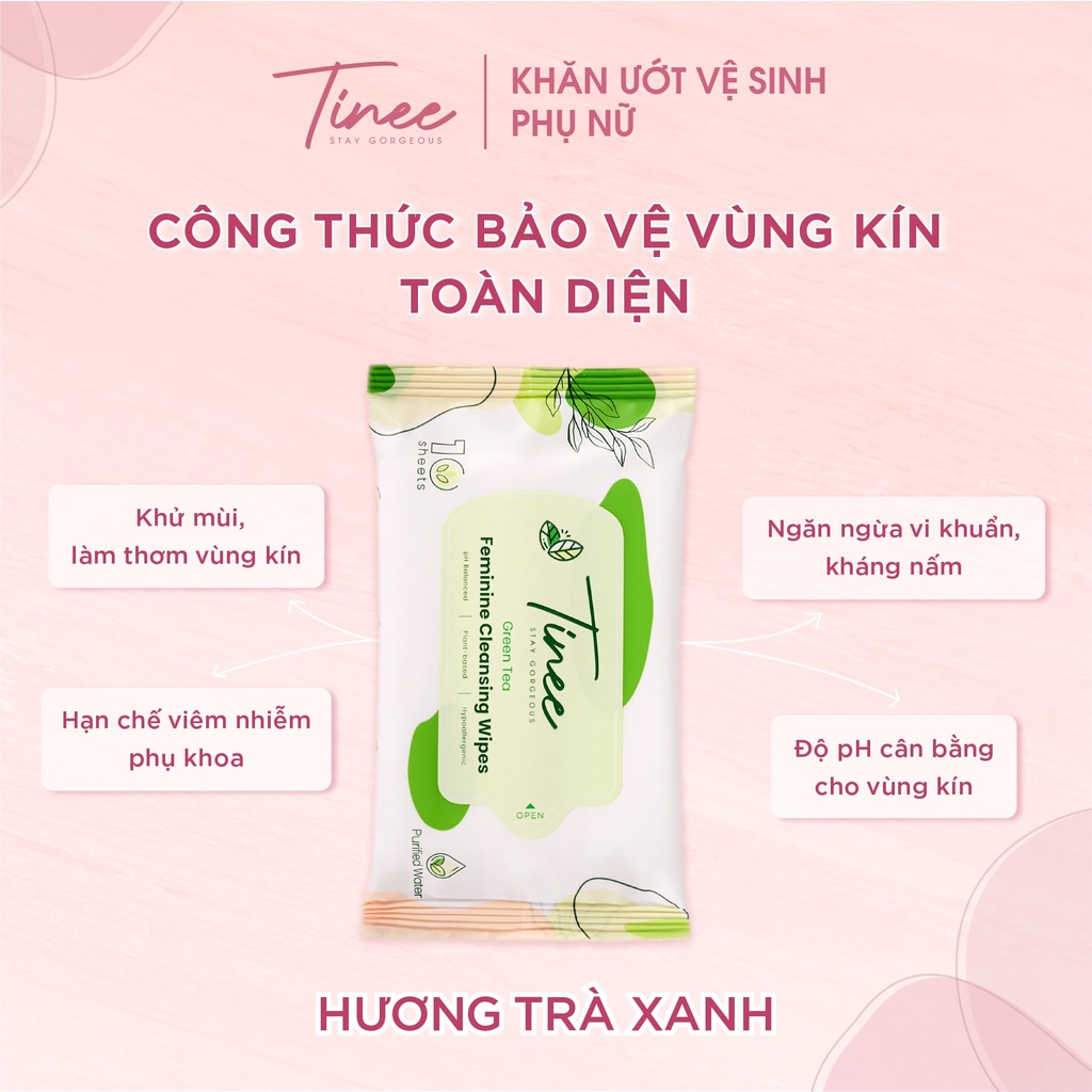 Combo 1 nước giặt đồ lót và 1 gói khăn giấy vệ sinh phụ nữ vùng kín Tinee Trà Xanh 10 tờ/gói
