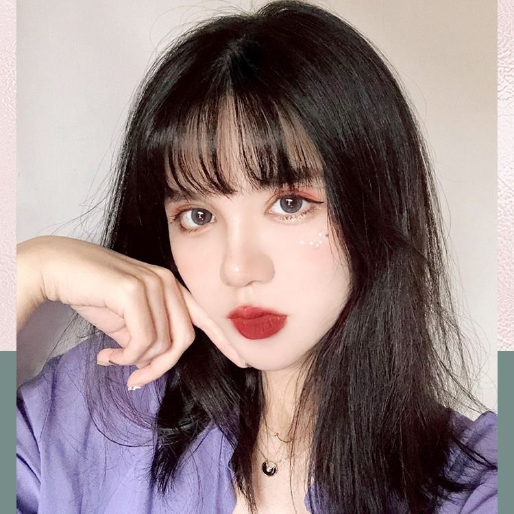 Bộ Tóc Giả Nữ Mái Ngố 3D Màu Trắng Thay Thế