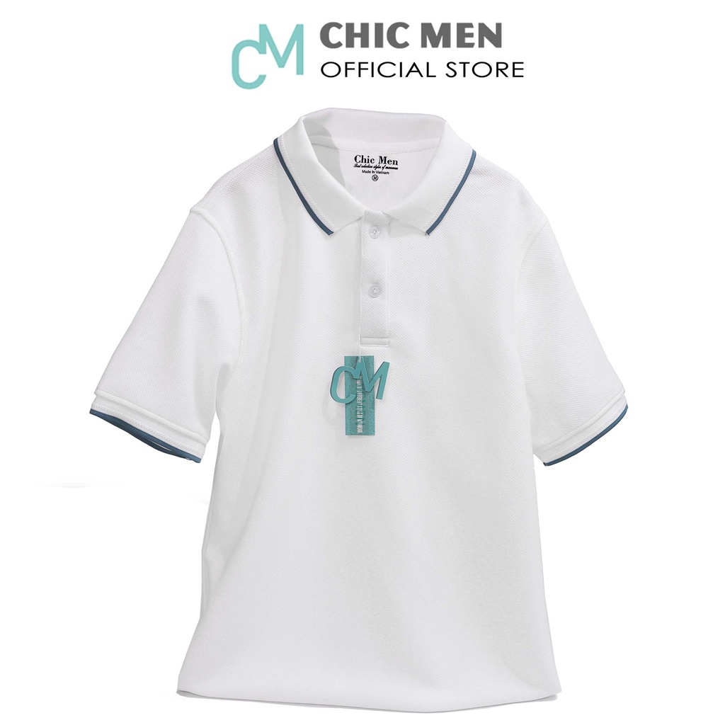 Áo POLO nam cổ trụ, vải INTERLOCK, form regular, bo xanh navy - CHICMEN