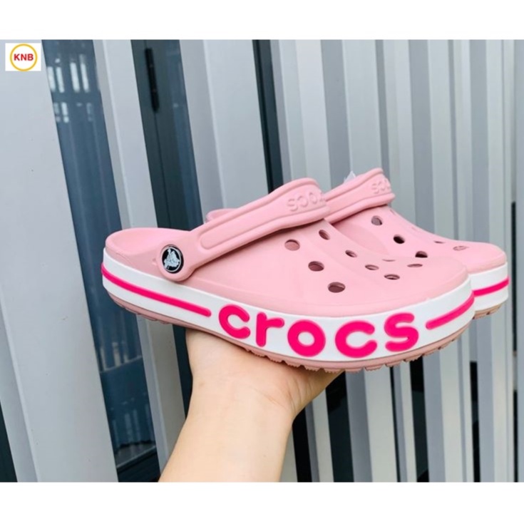 Dép Nữ Nam, Dép Sục Nam Nữ Cross Baya Gắn Sticker -Freeship+ kèm 12 sticker- Phong Cách năng Động Trẻ Trung-Hồng logo đỏ