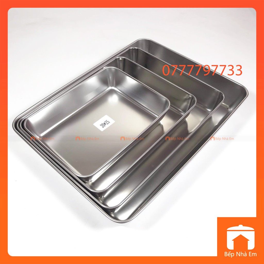 Khay Sâu Chữ Nhật Inox 304, Khay Nướng Bánh Nhiều Size - Hàng Cao Cấp