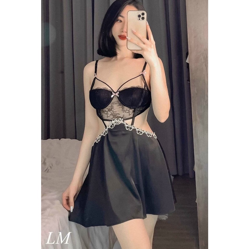 Váy ngủ lụa đáp ren ngực Tea Store V61 V62