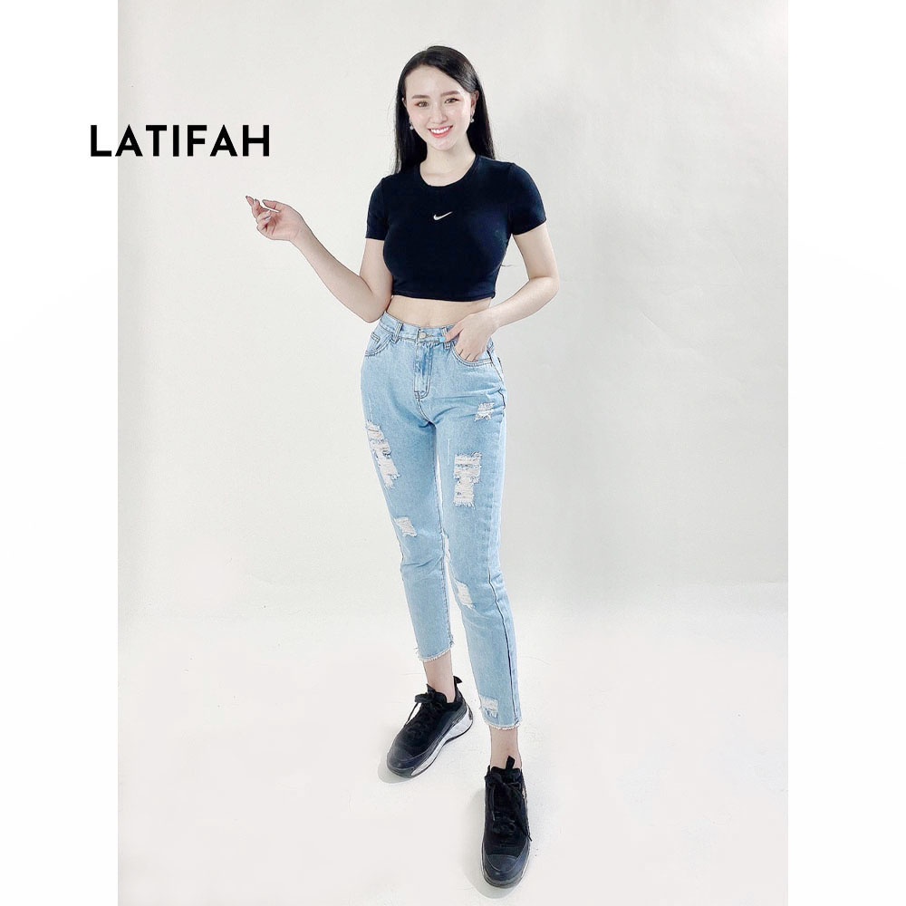 Quần baggy jean Latifah ống nhỏ rách tua lai QD012 phong cách hàn quốc trẻ trung năng động