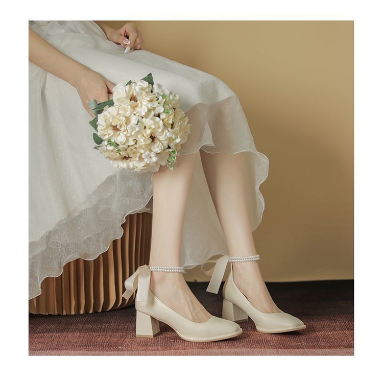 Giày Cao Gót Mũi Vuông Size Lớn 35-43 Thời Trang Pháp Dành Cho Nữ / 41-42