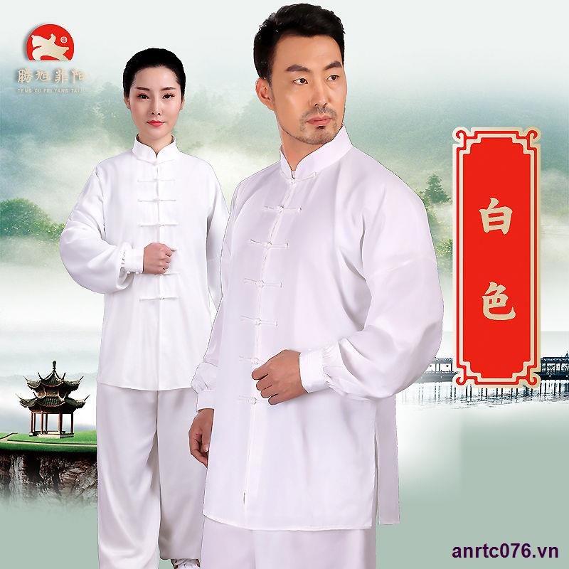 Bộ đồ tập Thái Cực quyền bằng vải cotton cộng với lụa phù hợp với nam giới mùa xuân và mùa thu nữ phù hợp với mùa hè phù hợp với phong cách Trung Quốc cho người trung niên và người cao tuổi mặc quần áo biểu diễn võ thuật