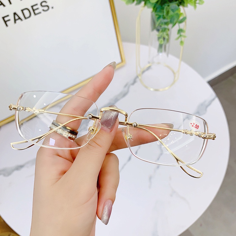Kính Chống Ánh Sáng Xanh Không Viền Gọng Kim Loại Thời Trang Chất Lượng Cao 0~500
