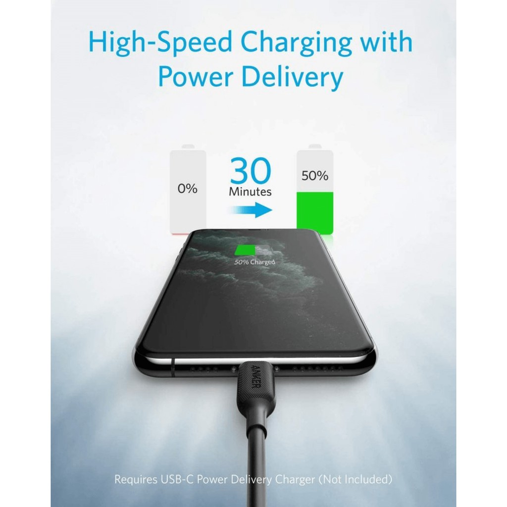 Cáp Anker PowerLine III USB-C to Lightning, 0.9m - A8832